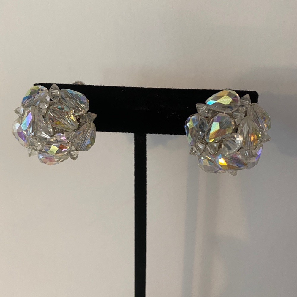Vtg Vendome Crystal Clip Earrings